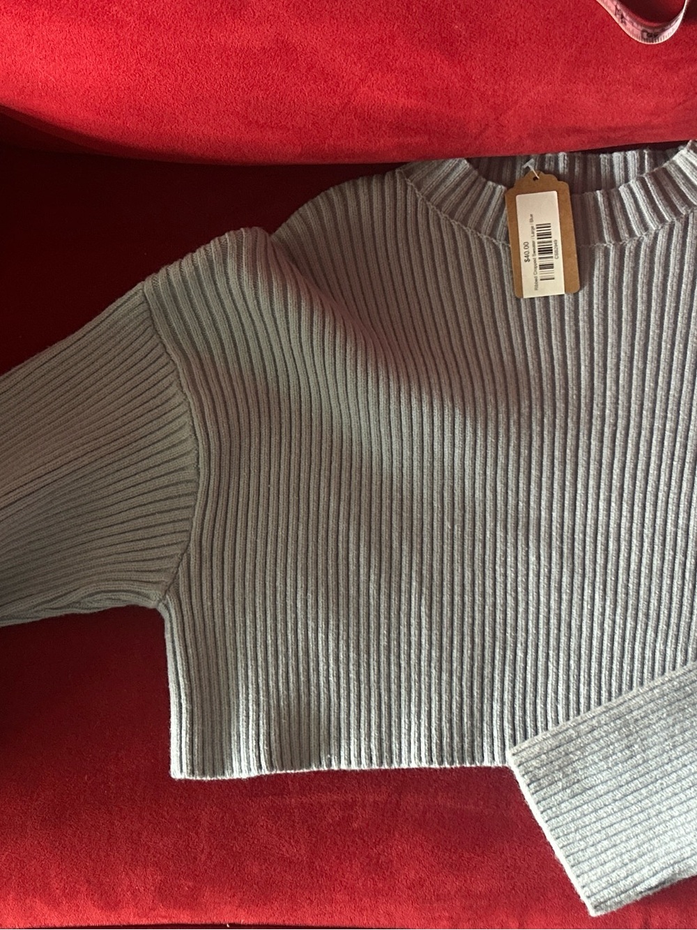 Cropped Ribbed Crewneck Sweater - Light Blue - Picture 2 of 4